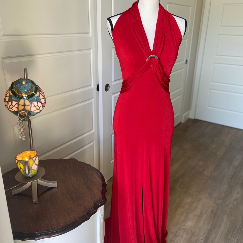 Custom Red Jersey Evening Cocktail Gown